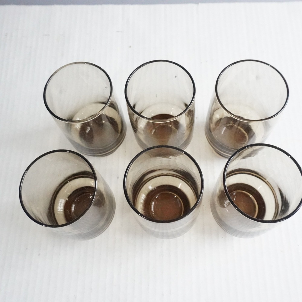 6 Pc Libbey Tawny Accent Tumbler Old Fashioned Set Vintage Smoke Brown Retro Lot - Picture 3 of 5